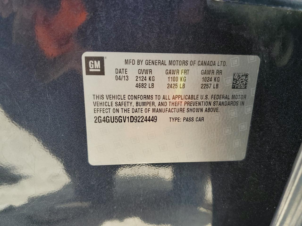 2013 Buick Regal Premium VIN: 2G4GU5GV1D9224449 Lot: 61587275