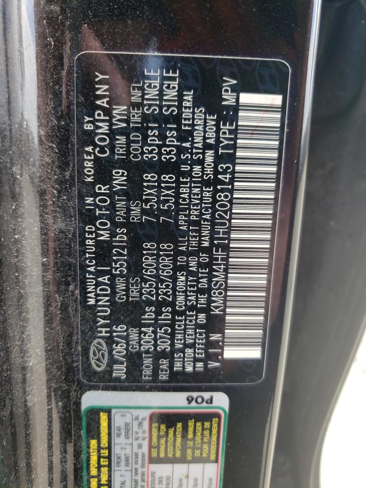 2017 Hyundai Santa Fe Se VIN: KM8SM4HF1HU208143 Lot: 60285985