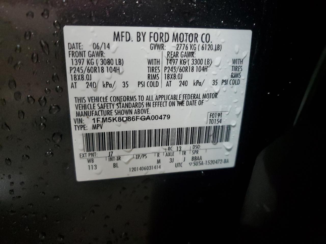 FORD EXPLORER 2015 VIN 1FM5K8D86FGA00479 фото 13