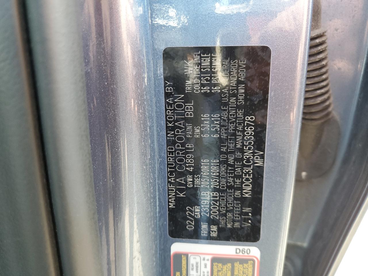 2022 Kia Niro Ex Premium VIN: KNDCE3LC3N5539678 Lot: 60968425