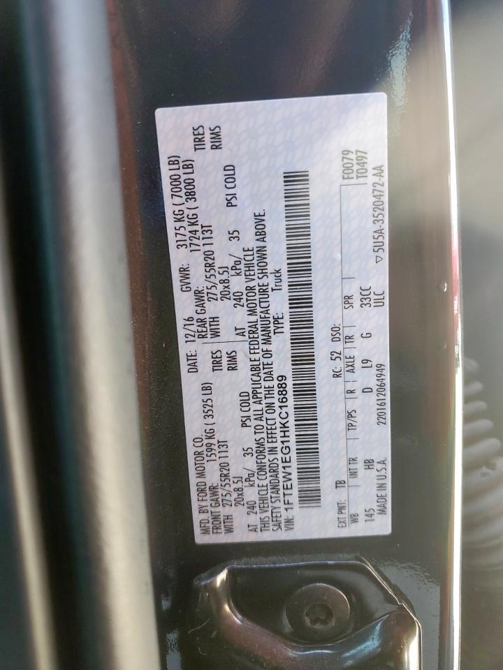 2017 Ford F150 Supercrew VIN: 1FTEW1EG1HKC16889 Lot: 62033585