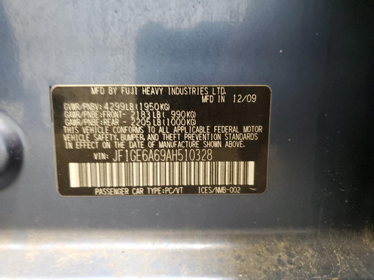 2010 Subaru Impreza 2.5I VIN: JF1GE6A69AH510328 Lot: 61999545