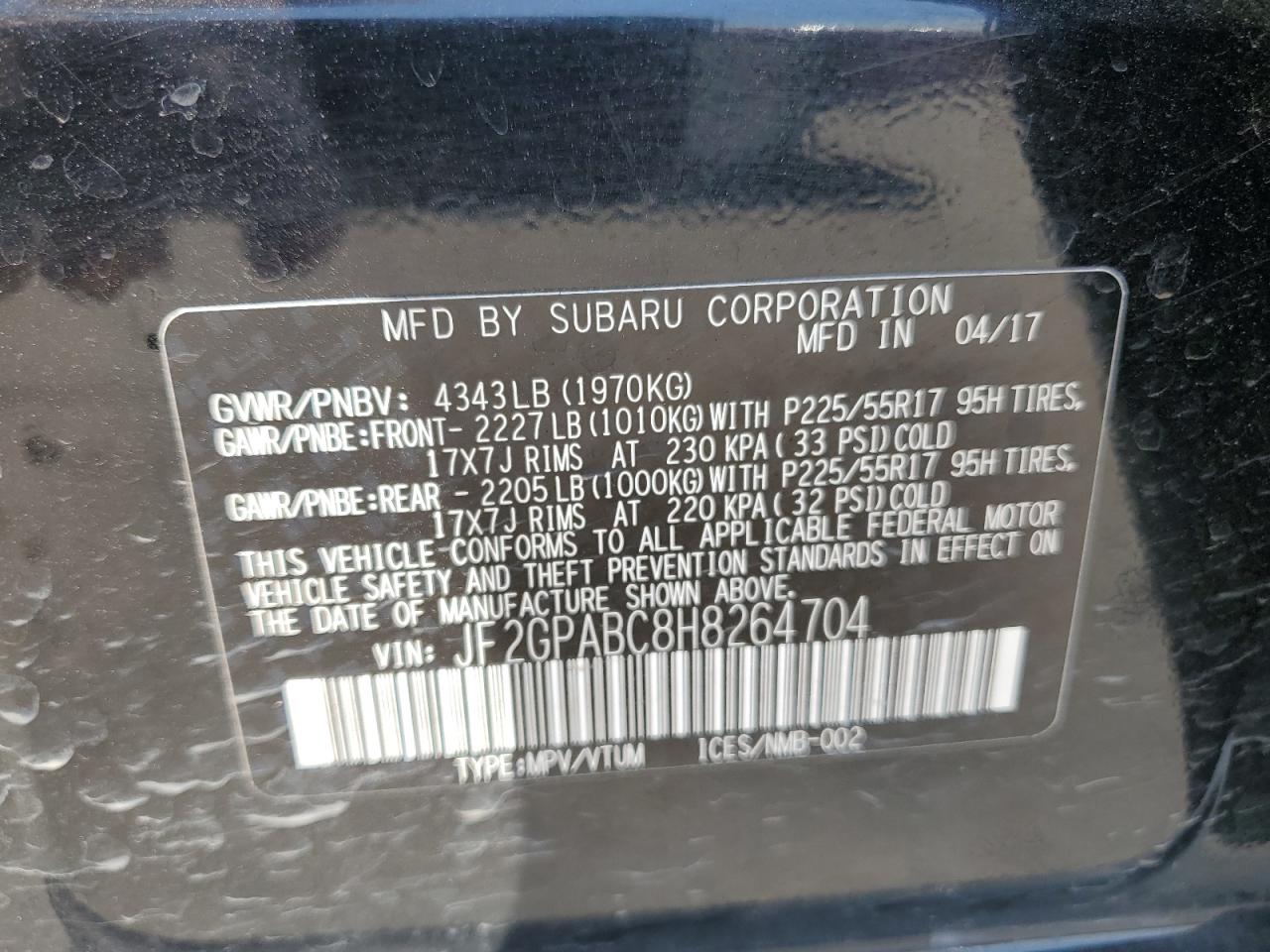 2017 Subaru Crosstrek Premium VIN: JF2GPABC8H8264704 Lot: 62550565