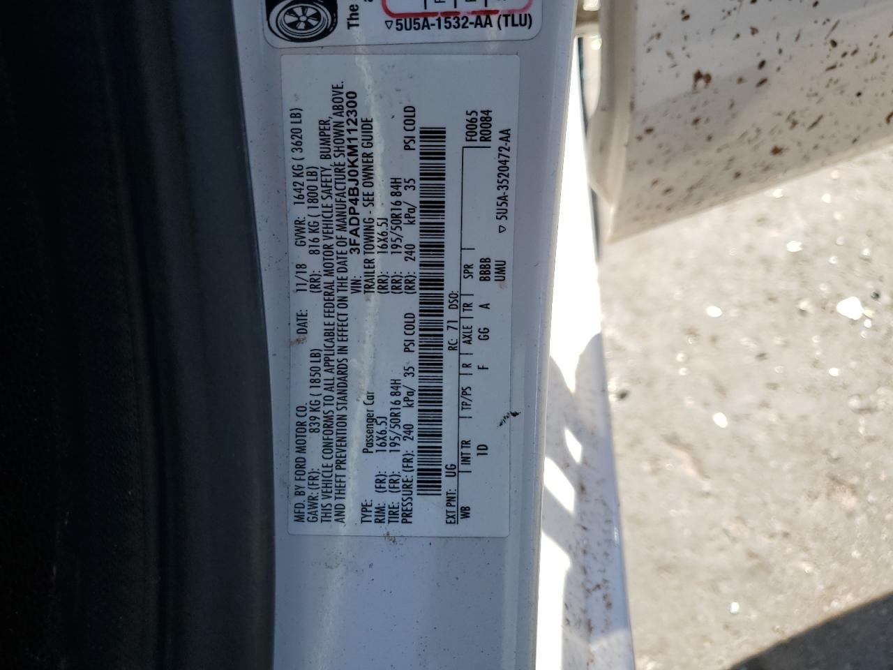3FADP4BJ0KM112300 FORD FIESTA 2019
