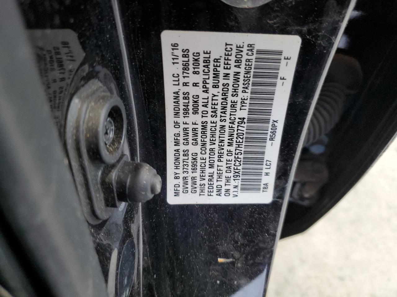 19XFC2F57HE207794 HONDA CIVIC 2017