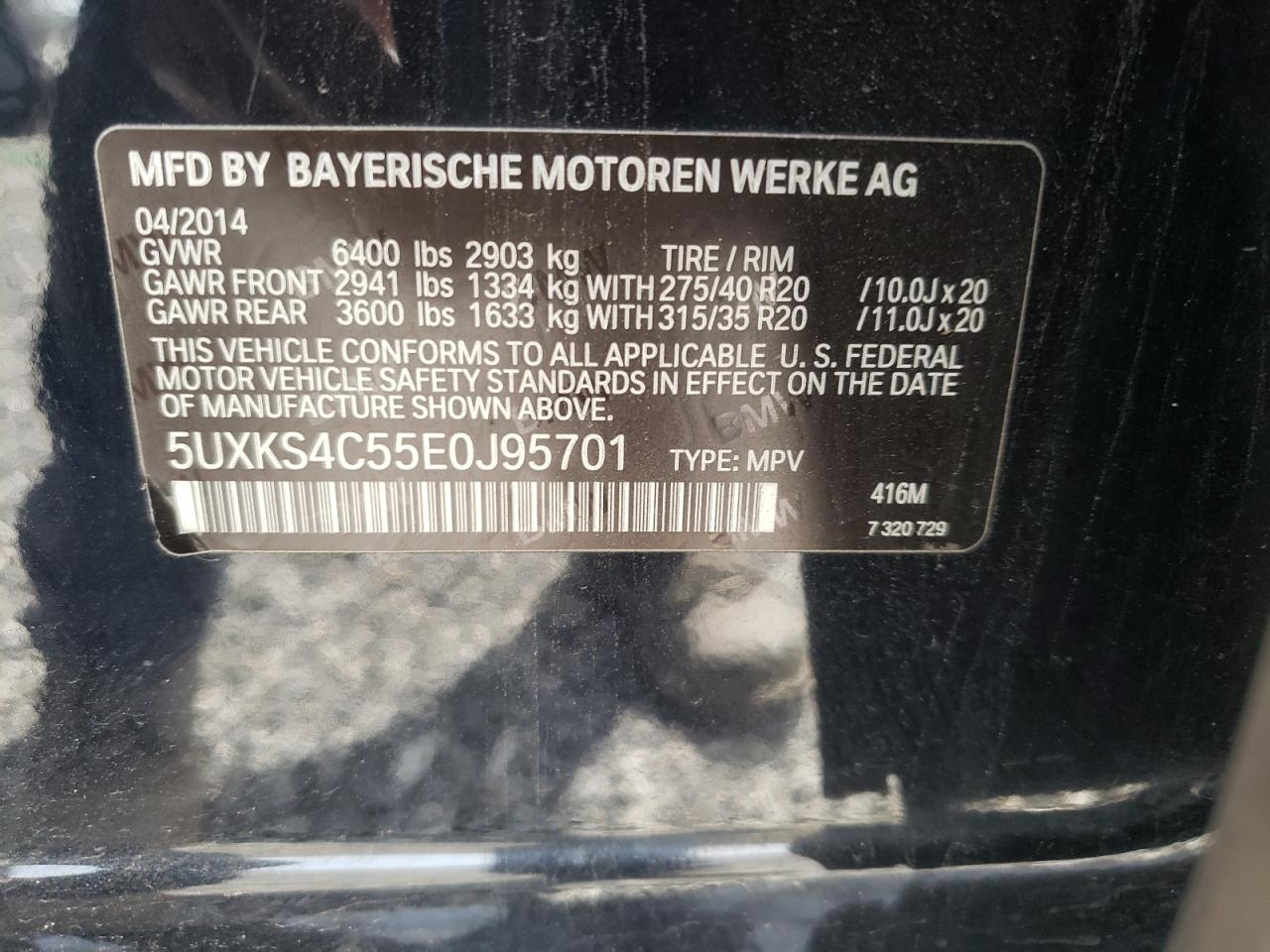 2014 BMW X5 xDrive35D VIN: 5UXKS4C55E0J95701 Lot: 60612775