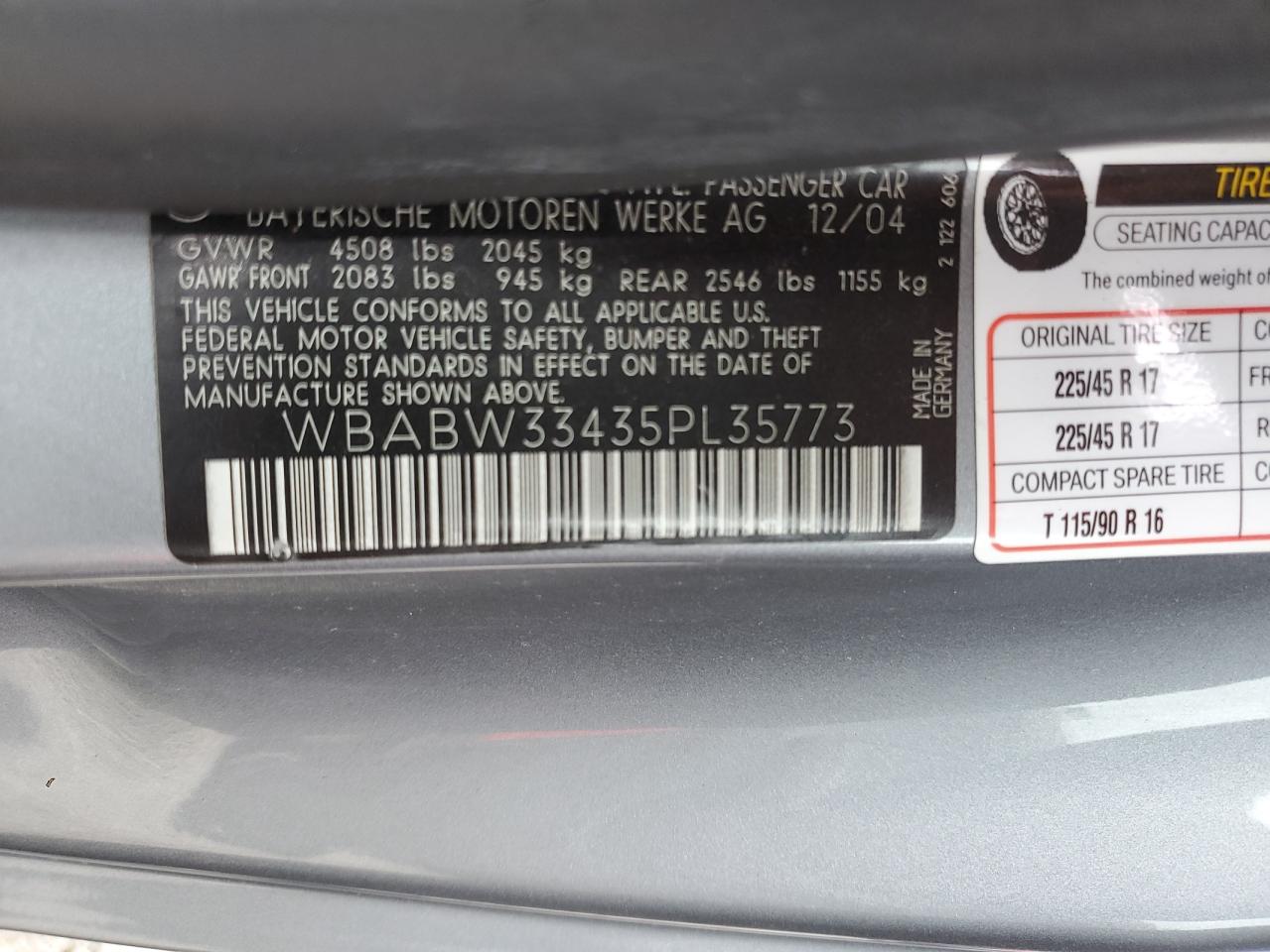 2005 BMW 325 Ci VIN: WBABW33435PL35773 Lot: 60753975