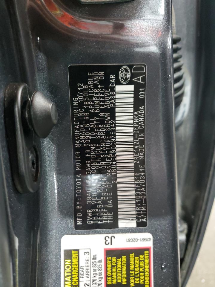 2013 Toyota Corolla Base VIN: 2T1BU4EE9DC975942 Lot: 63076365