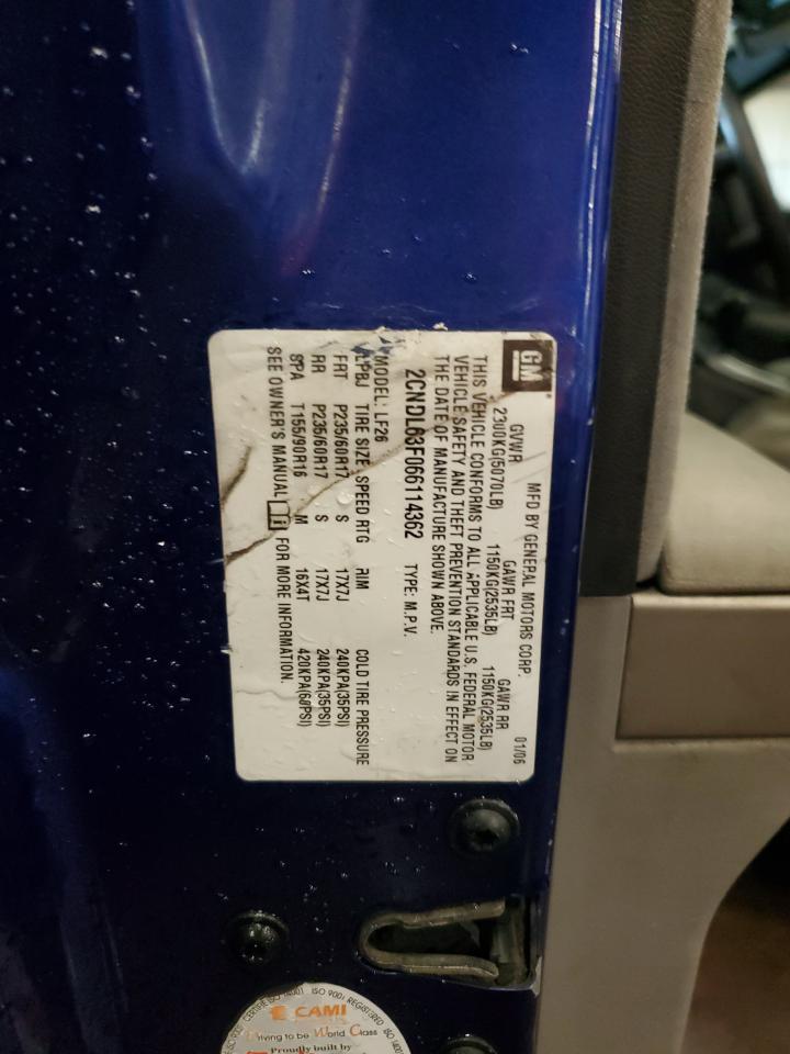 2006 Chevrolet Equinox Lt VIN: 2CNDL63F066114362 Lot: 61410965