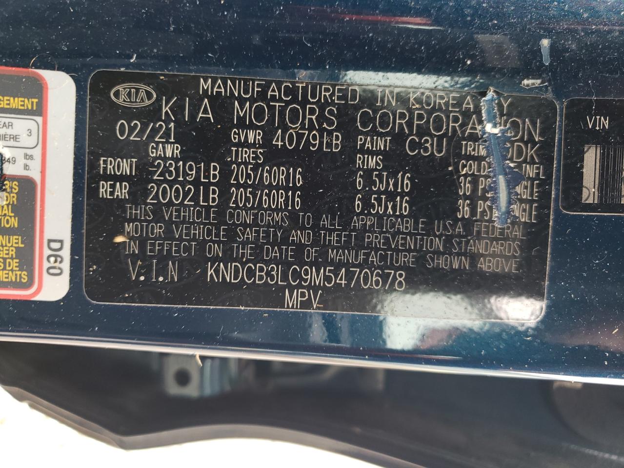 2021 Kia Niro Lx VIN: KNDCB3LC9M5470678 Lot: 61031545