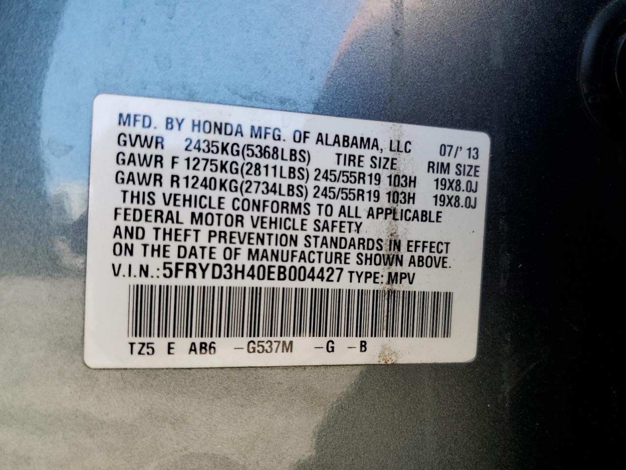 2014 Acura Mdx Technology VIN: 5FRYD3H40EB004427 Lot: 63257805
