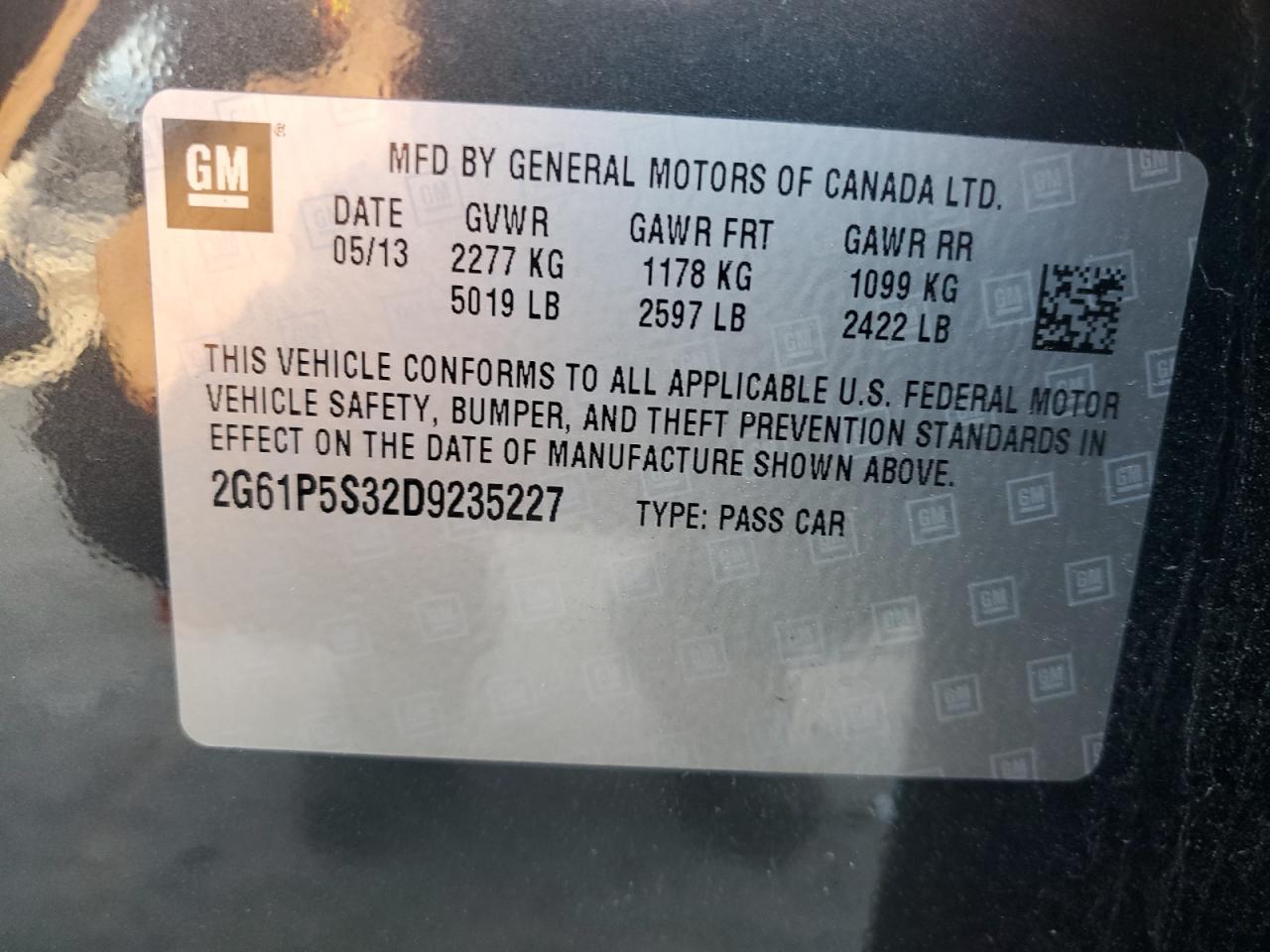 2013 Cadillac Xts Luxury Collection VIN: 2G61P5S32D9235227 Lot: 61825305