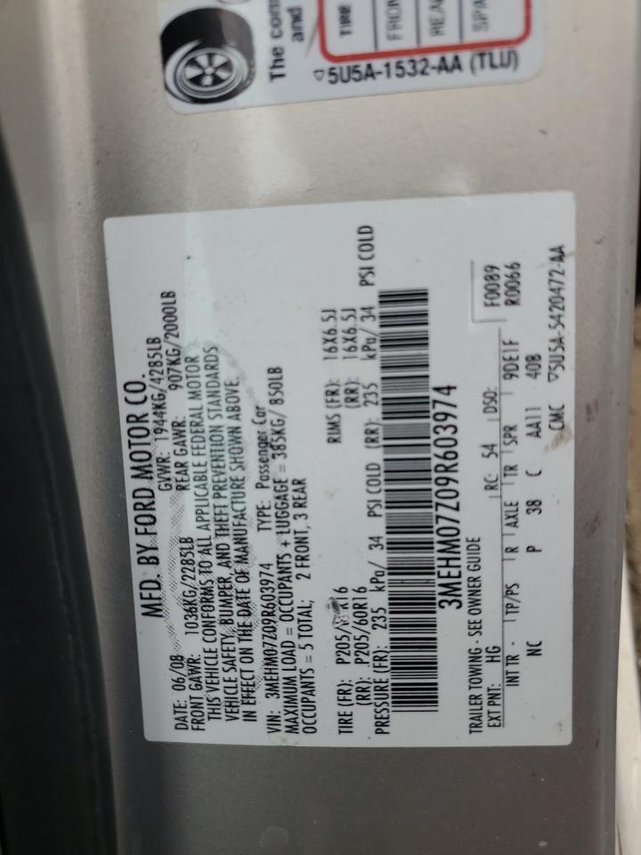 2009 Mercury Milan VIN: 3MEHM07Z09R603974 Lot: 59268235