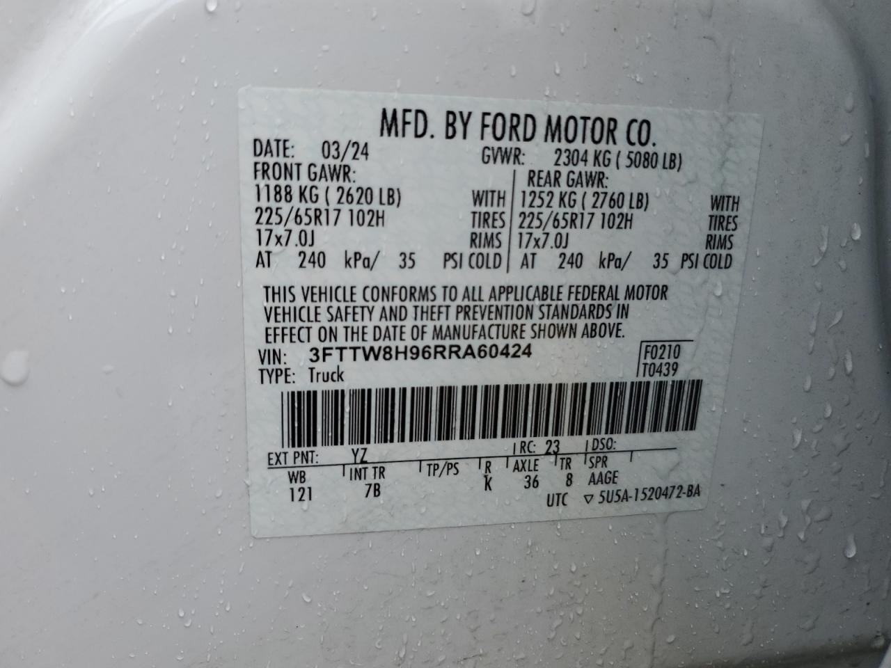 3FTTW8H96RRA60424 FORD MAVERICK 2024