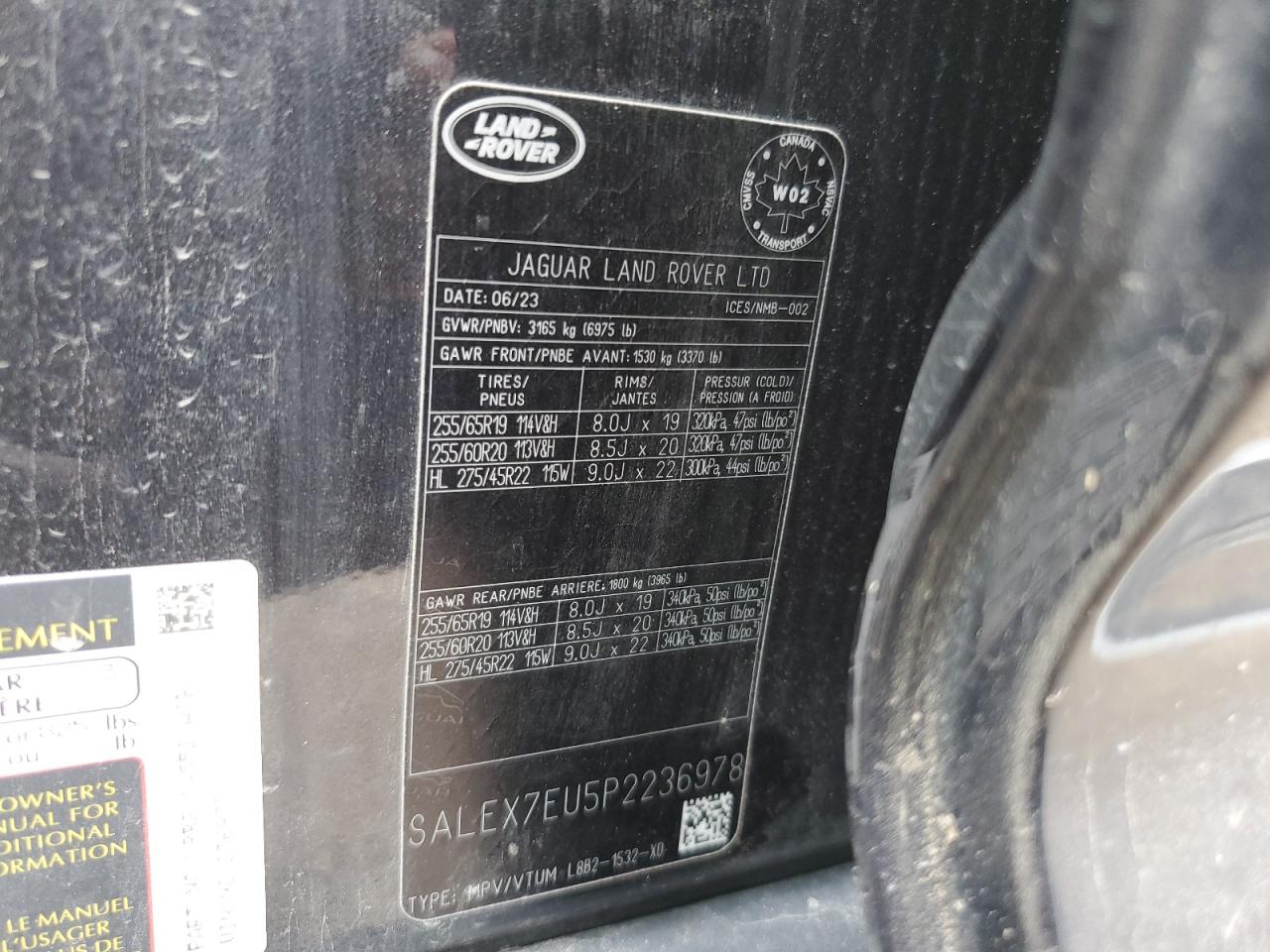 2023 Land Rover Defender 110 X VIN: SALEX7EU5P2236978 Lot: 62686865