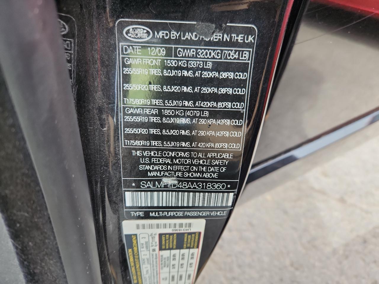 2010 Land Rover Range Rover Hse Luxury VIN: SALMF1D48AA318360 Lot: 61250735