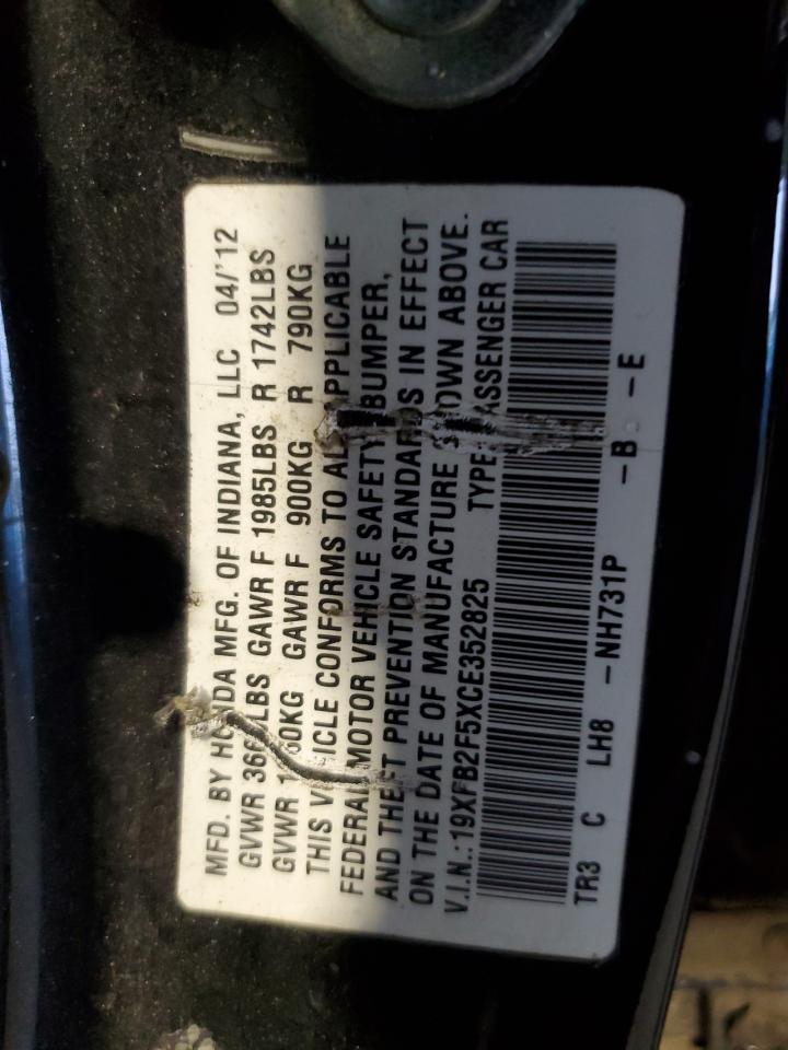 2012 Honda Civic Lx VIN: 19XFB2F5XCE352825 Lot: 60646085