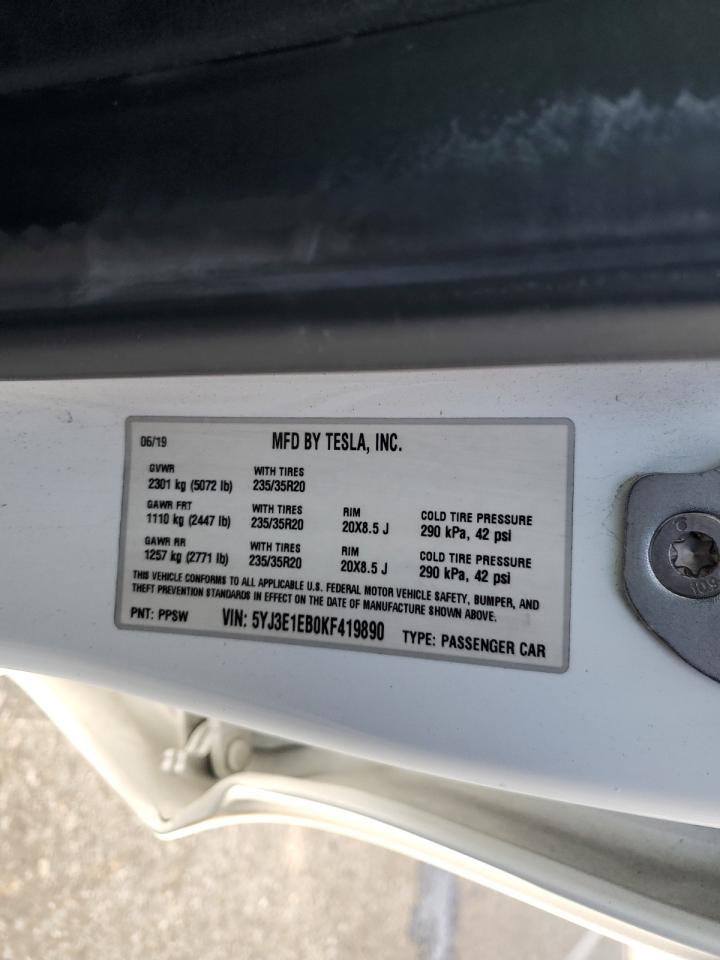 2019 Tesla Model 3 VIN: 5YJ3E1EB0KF419890 Lot: 62201855