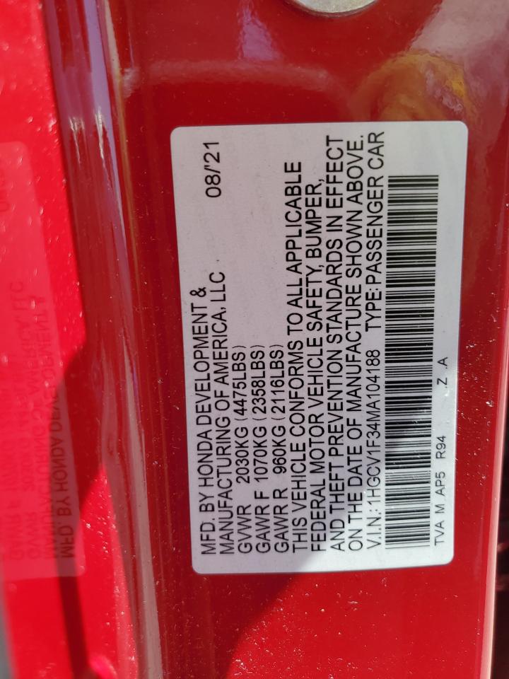 1HGCV1F34MA104188 HONDA ACCORD 2021