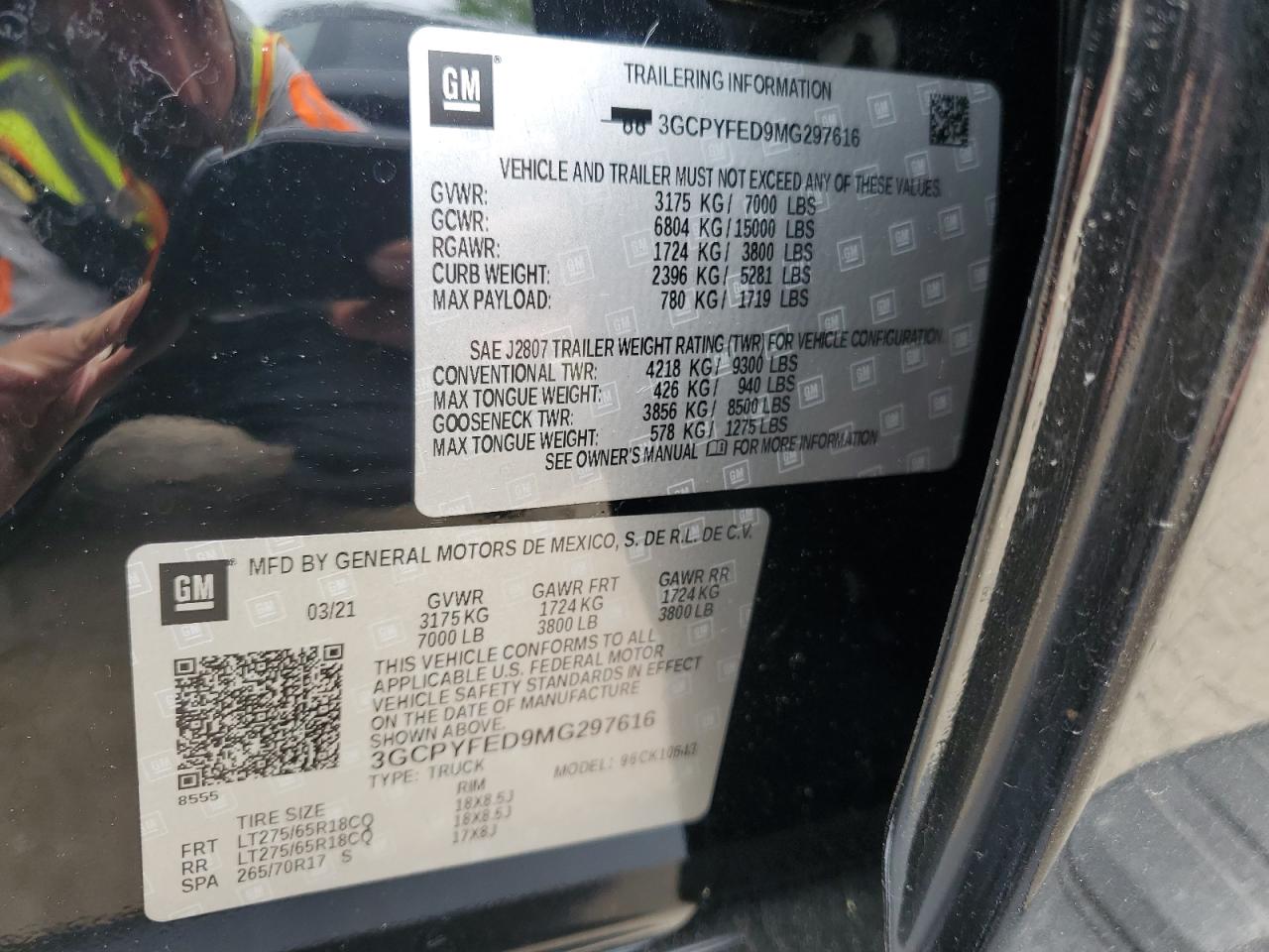 2021 Chevrolet Silverado K1500 Lt Trail Boss VIN: 3GCPYFED9MG297616 Lot: 60723505