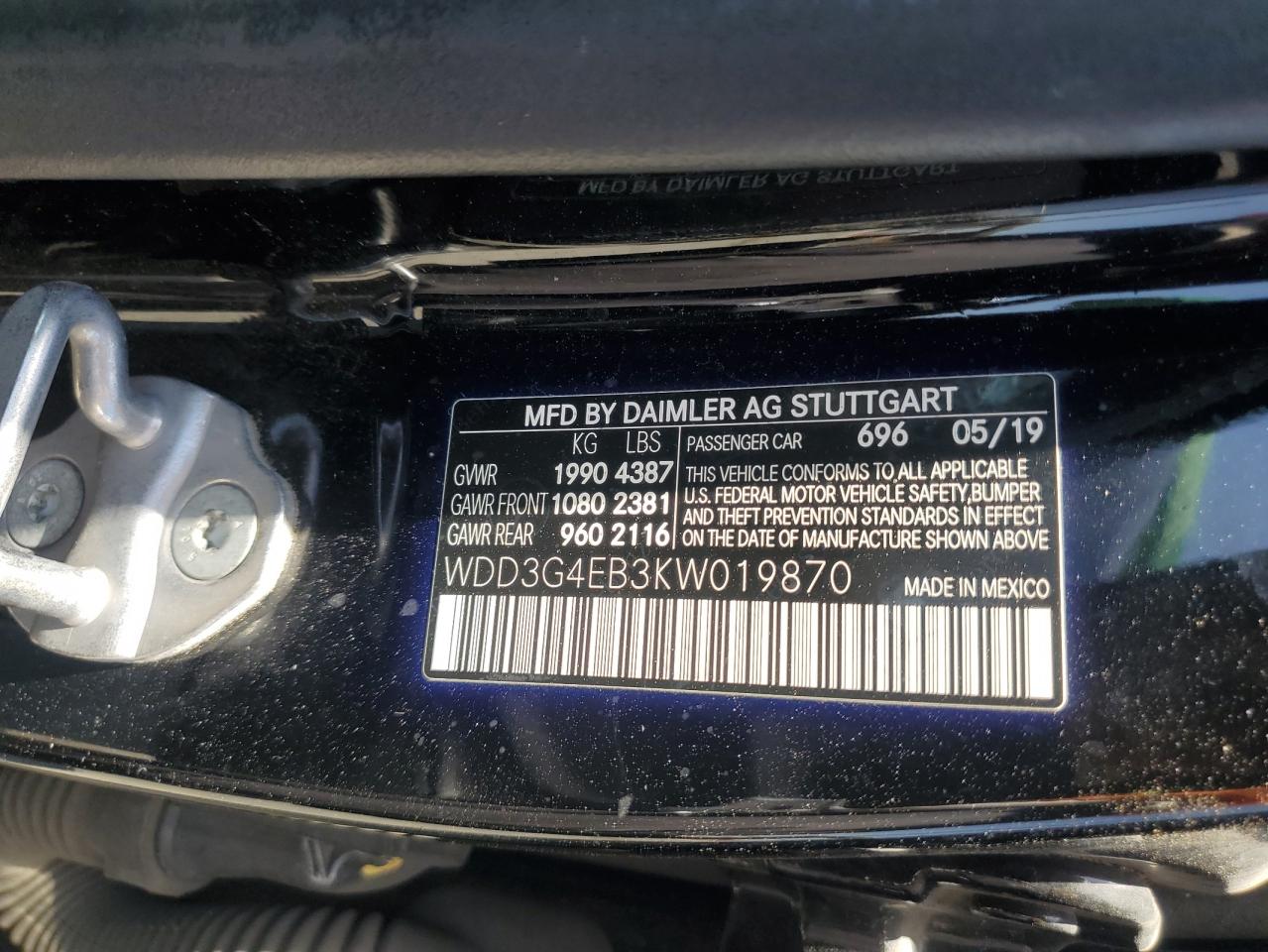 2019 Mercedes-Benz A 220 VIN: WDD3G4EB3KW019870 Lot: 59726595