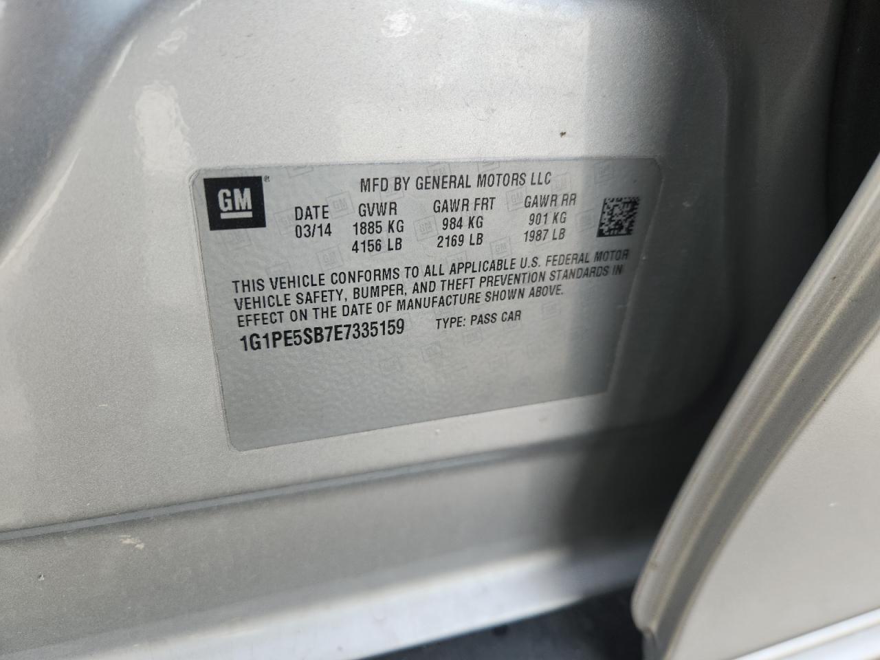 2014 Chevrolet Cruze Lt VIN: 1G1PE5SB7E7335159 Lot: 61936465