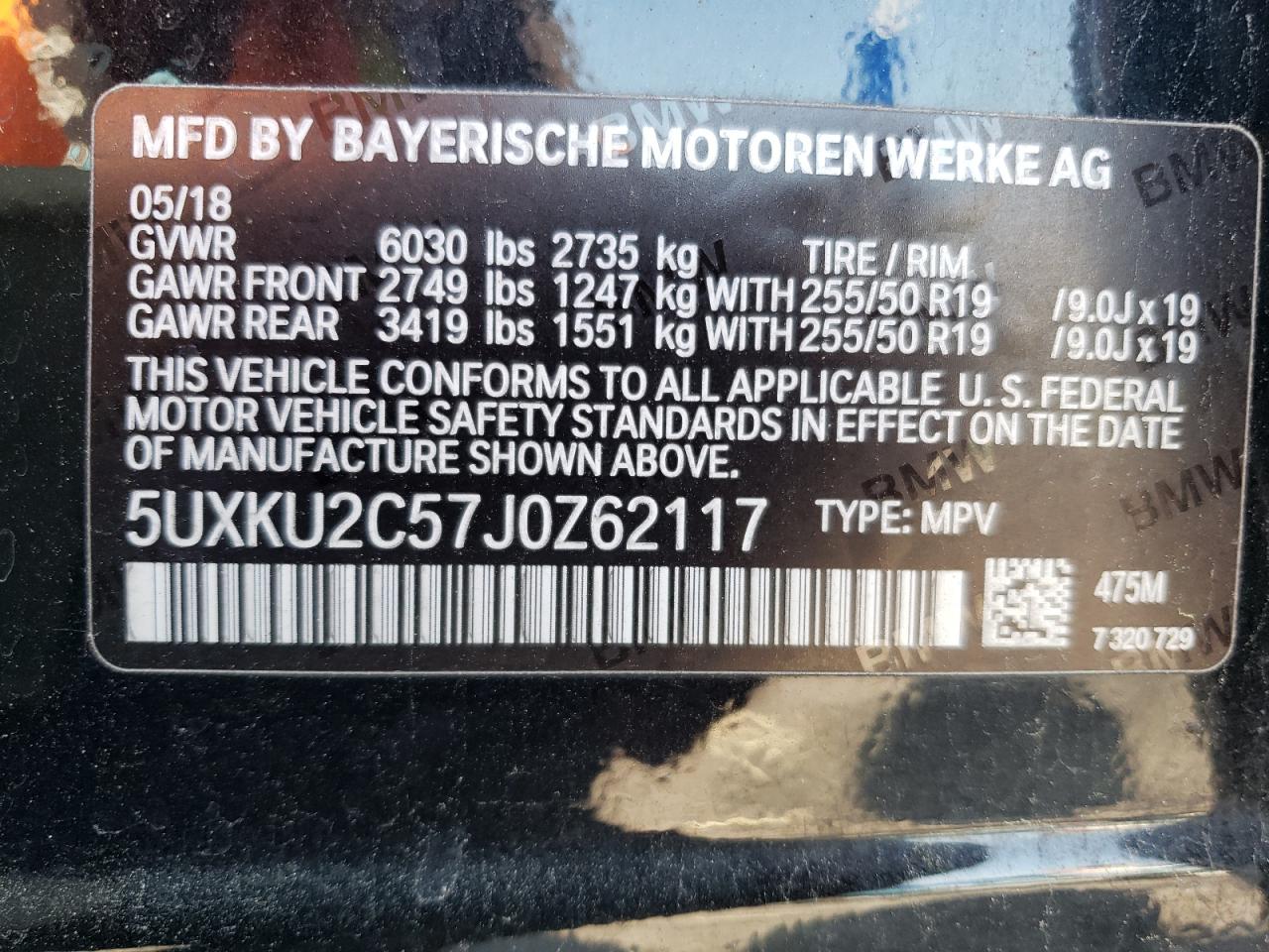 2018 BMW X6 xDrive35I VIN: 5UXKU2C57J0Z62117 Lot: 61807505