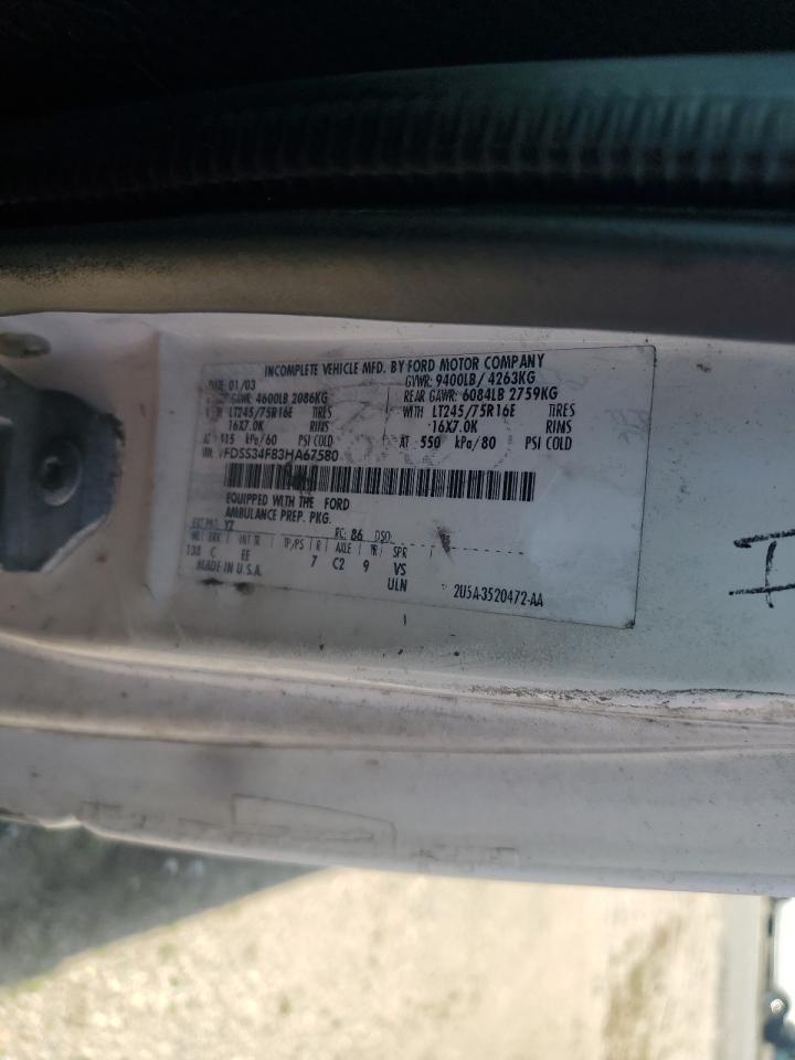2003 Ford Econoline E350 Super Duty Van VIN: 1FDSS34F83HA67580 Lot: 62310955