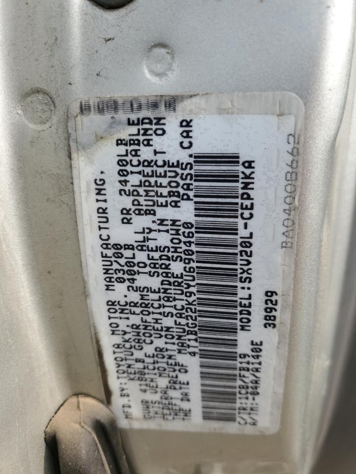 2000 Toyota Camry Ce VIN: 4T1BG22K9YU690460 Lot: 59287765