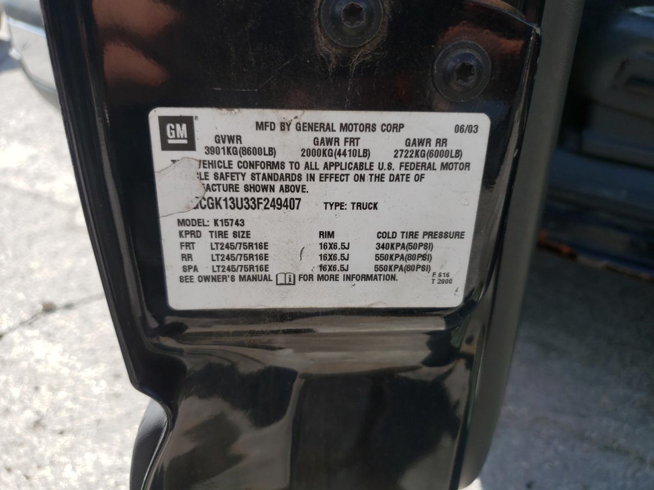 CHEVROLET ALL Models 2003 VIN 1GCGK13U33F249407 фото 12