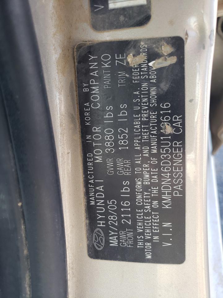 2005 Hyundai Elantra Gls VIN: KMHDN46D35U149616 Lot: 61292475