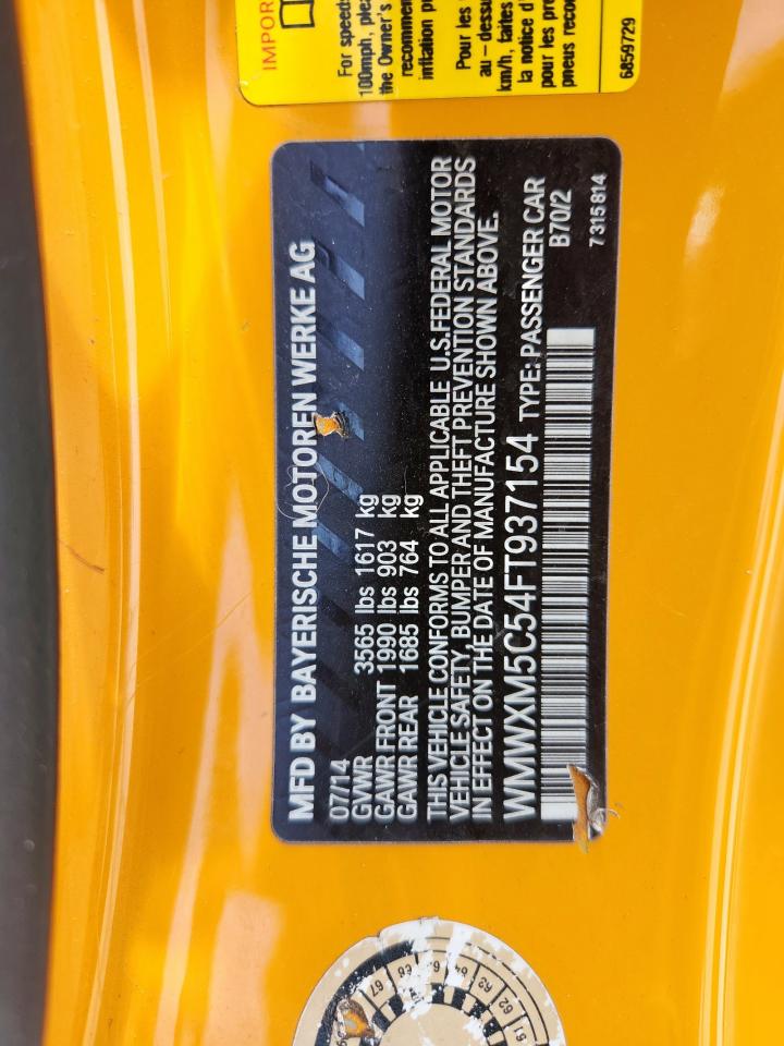 2015 Mini Cooper VIN: WMWXM5C54FT937154 Lot: 62767245