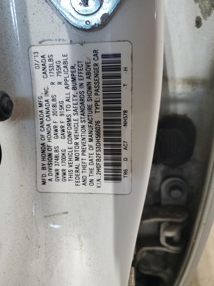 2013 Honda Civic Lx VIN: 2HGFB2F53DH566076 Lot: 61378325
