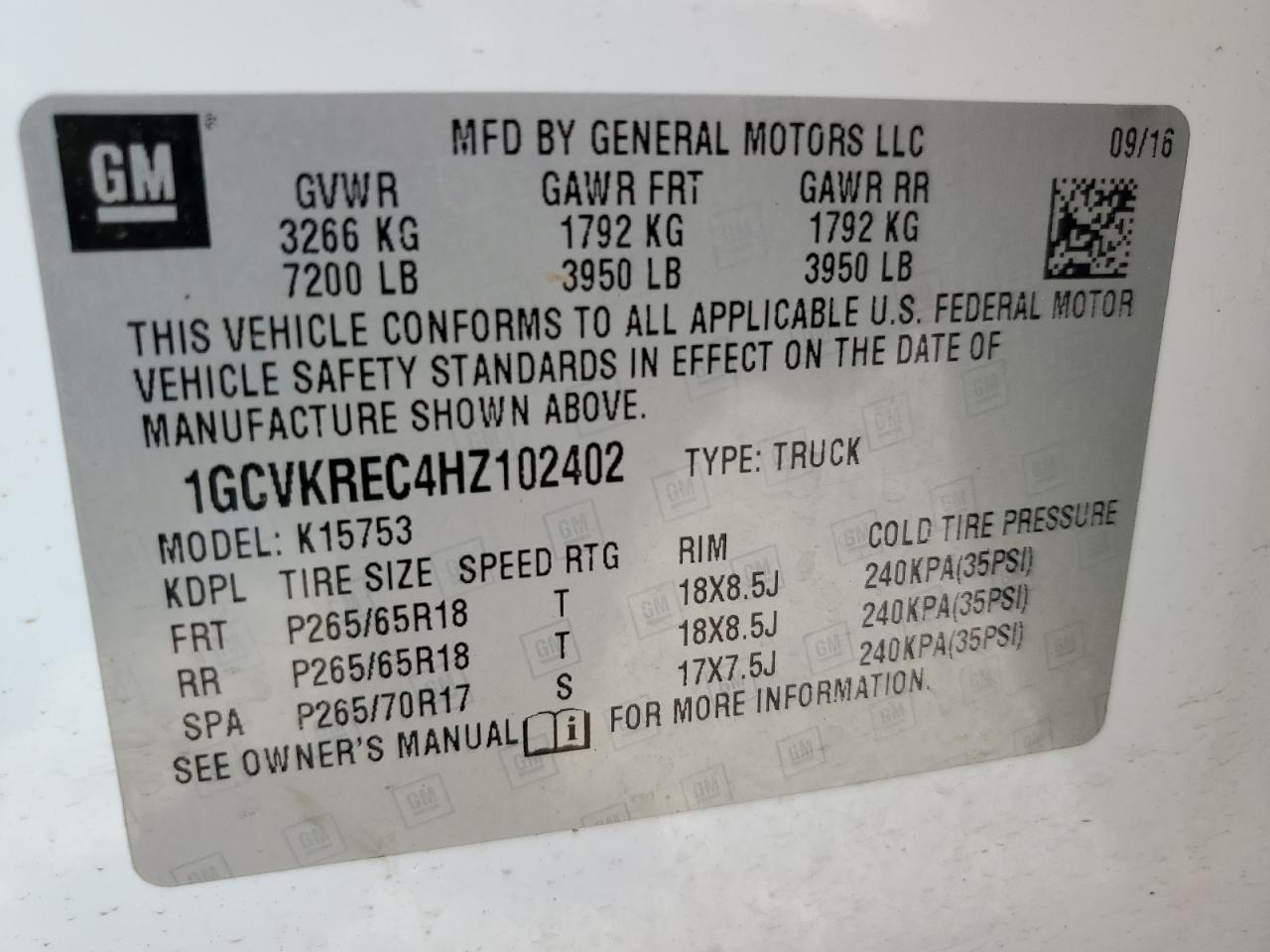 1GCVKREC4HZ102402 CHEVROLET ALL Models 2017