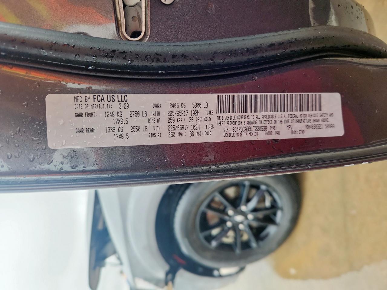 2020 Dodge Journey Se VIN: 3C4PDCAB9LT220538 Lot: 58723065