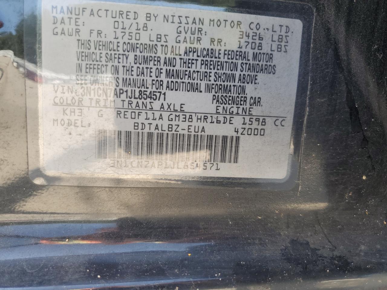 3N1CN7AP1JL854571 NISSAN VERSA 2018