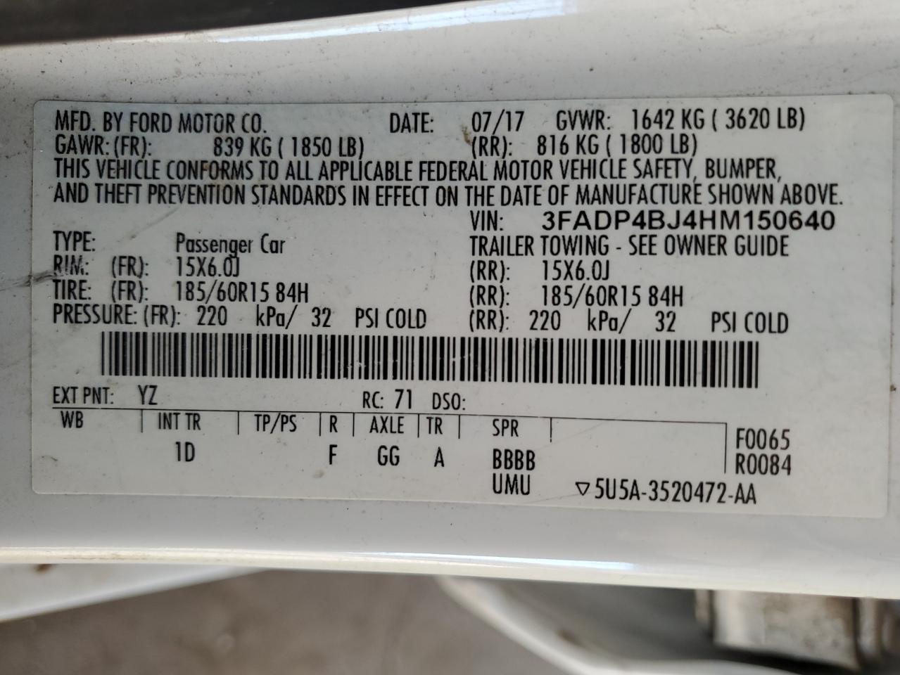 3FADP4BJ4HM150640 FORD FIESTA 2017