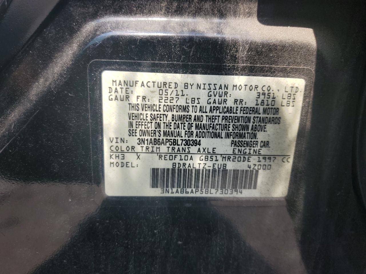 2011 Nissan Sentra 2.0 VIN: 3N1AB6AP5BL730394 Lot: 62404535