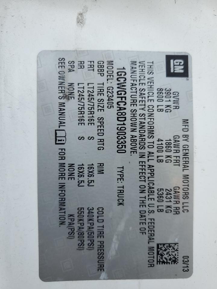 2013 Chevrolet Express G2500 VIN: 1GCWGFCA8D1903350 Lot: 59618385