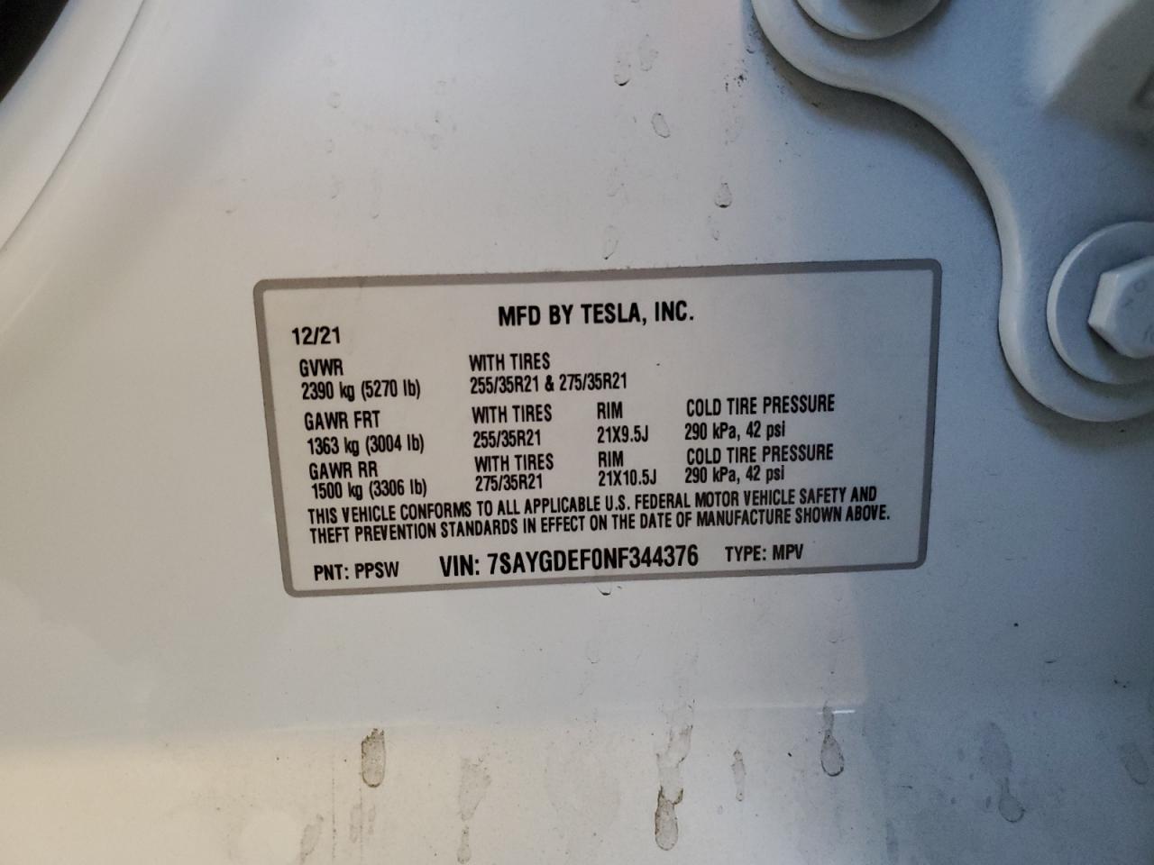 2022 Tesla Model Y VIN: 7SAYGDEF0NF344376 Lot: 61406735