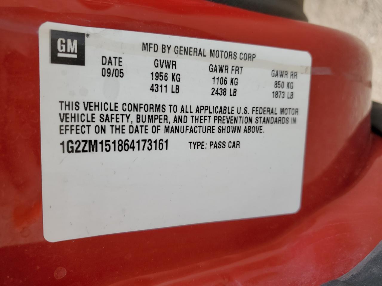 2006 Pontiac G6 Gtp VIN: 1G2ZM151864173161 Lot: 61436845