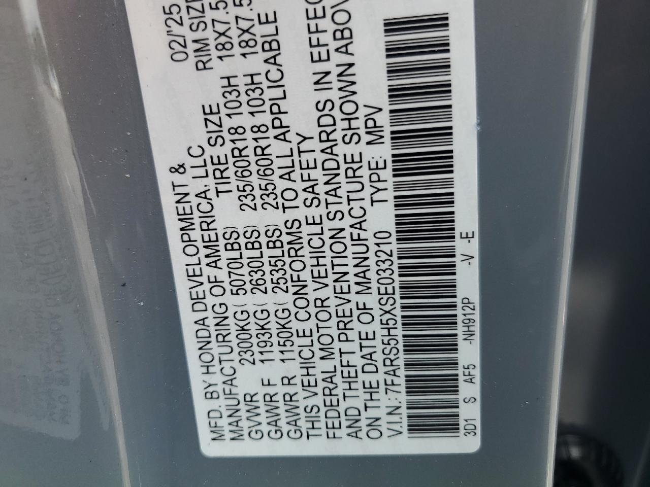 7FARS5H5XSE033210 HONDA CRV 2025