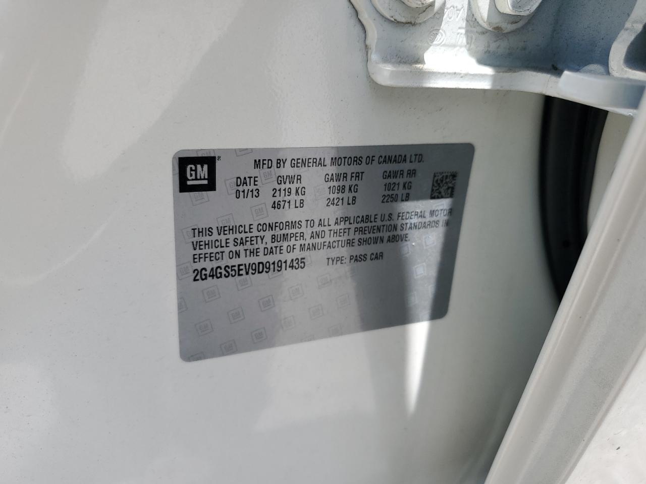 2013 Buick Regal Premium VIN: 2G4GS5EV9D9191435 Lot: 60927685