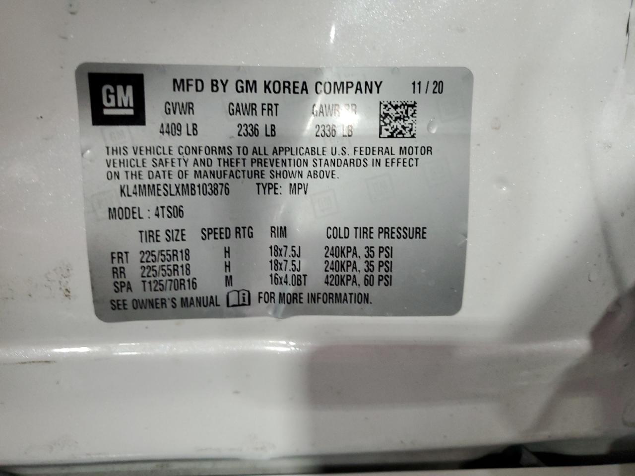 2021 Buick Encore Gx Select VIN: KL4MMESLXMB103876 Lot: 62864055