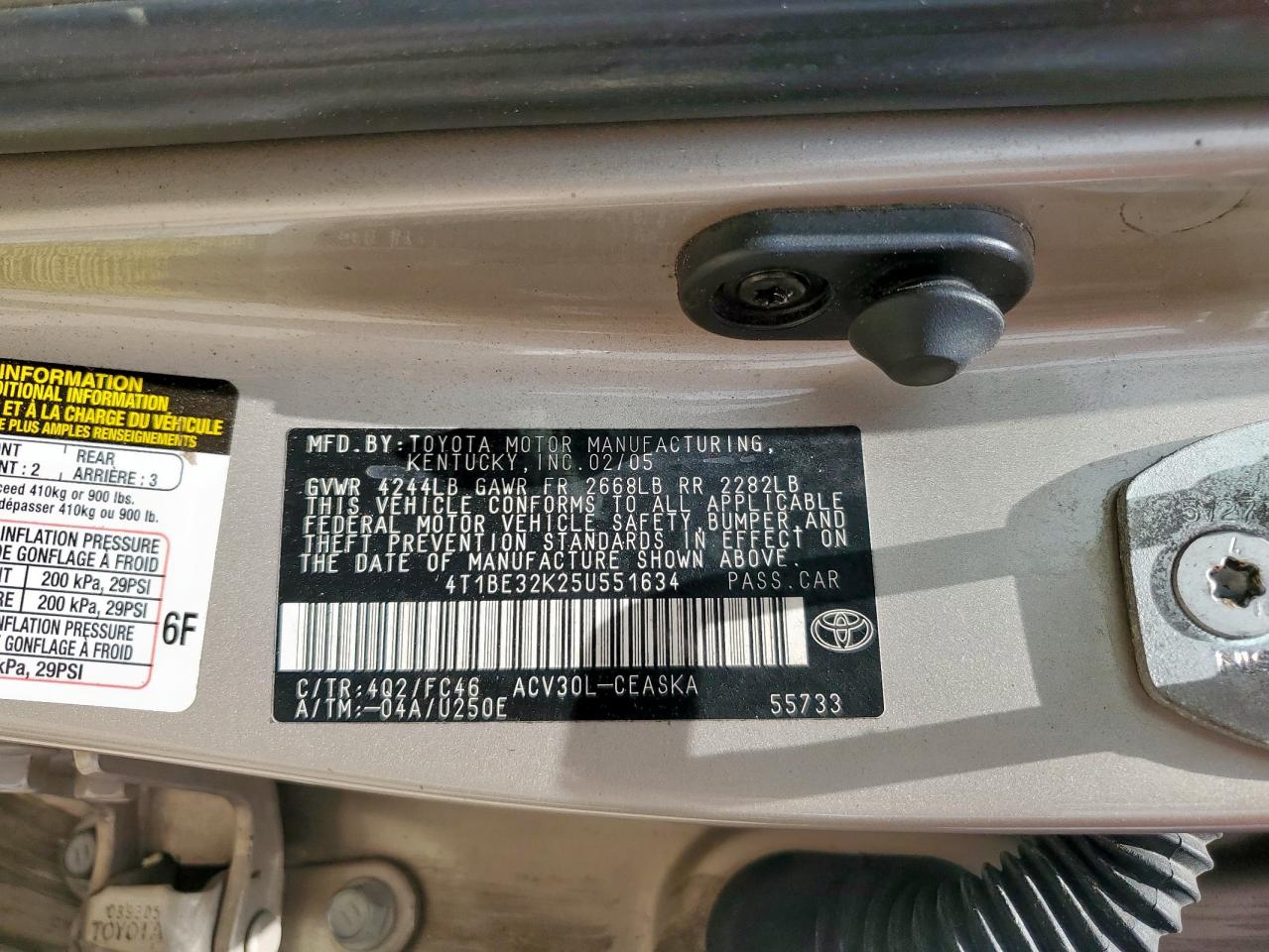 2005 Toyota Camry Le VIN: 4T1BE32K25U551634 Lot: 62899035