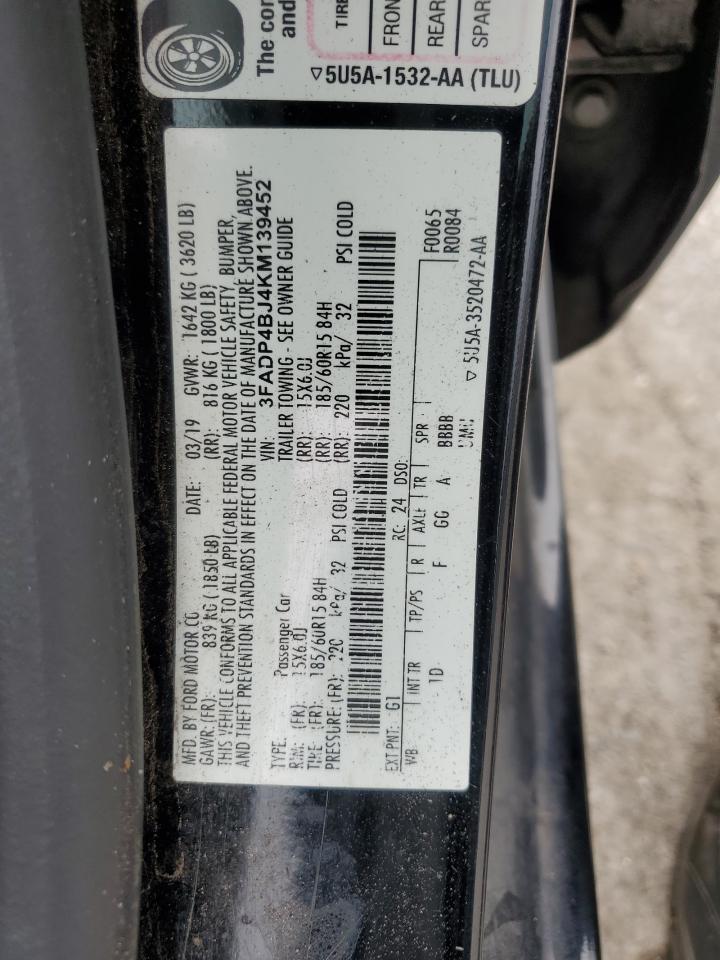 2019 Ford Fiesta Se VIN: 3FADP4BJ4KM139452 Lot: 59649295