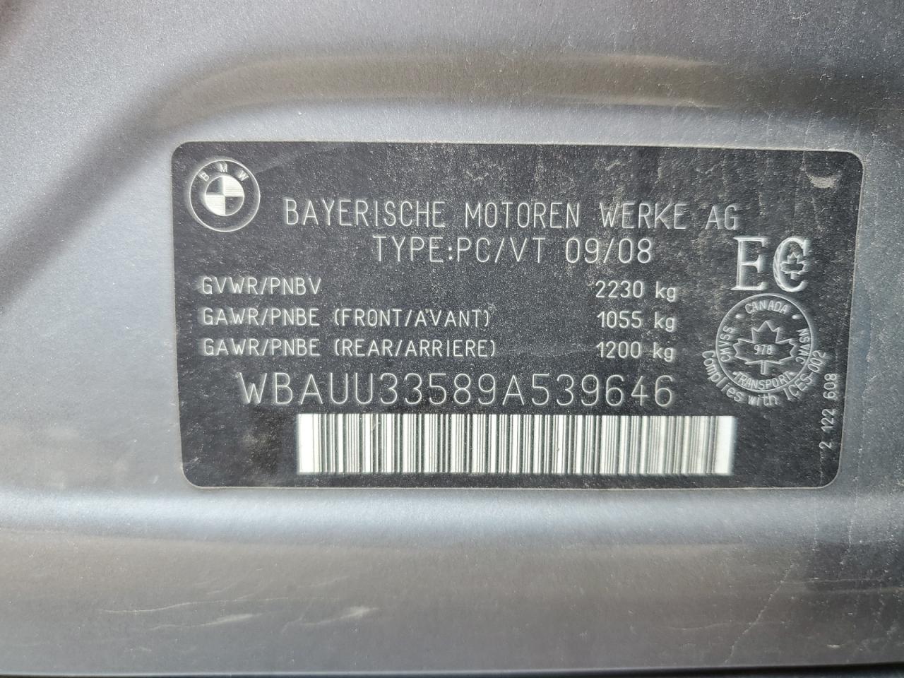 BMW 3 SERIES 2009 VIN WBAUU33589A539646 фото 12