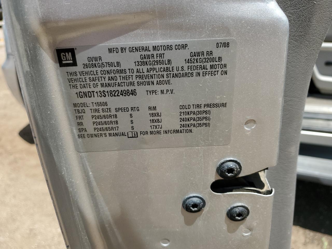 2008 Chevrolet Trailblazer Ls VIN: 1GNDT13S18229846 Lot: 60556095