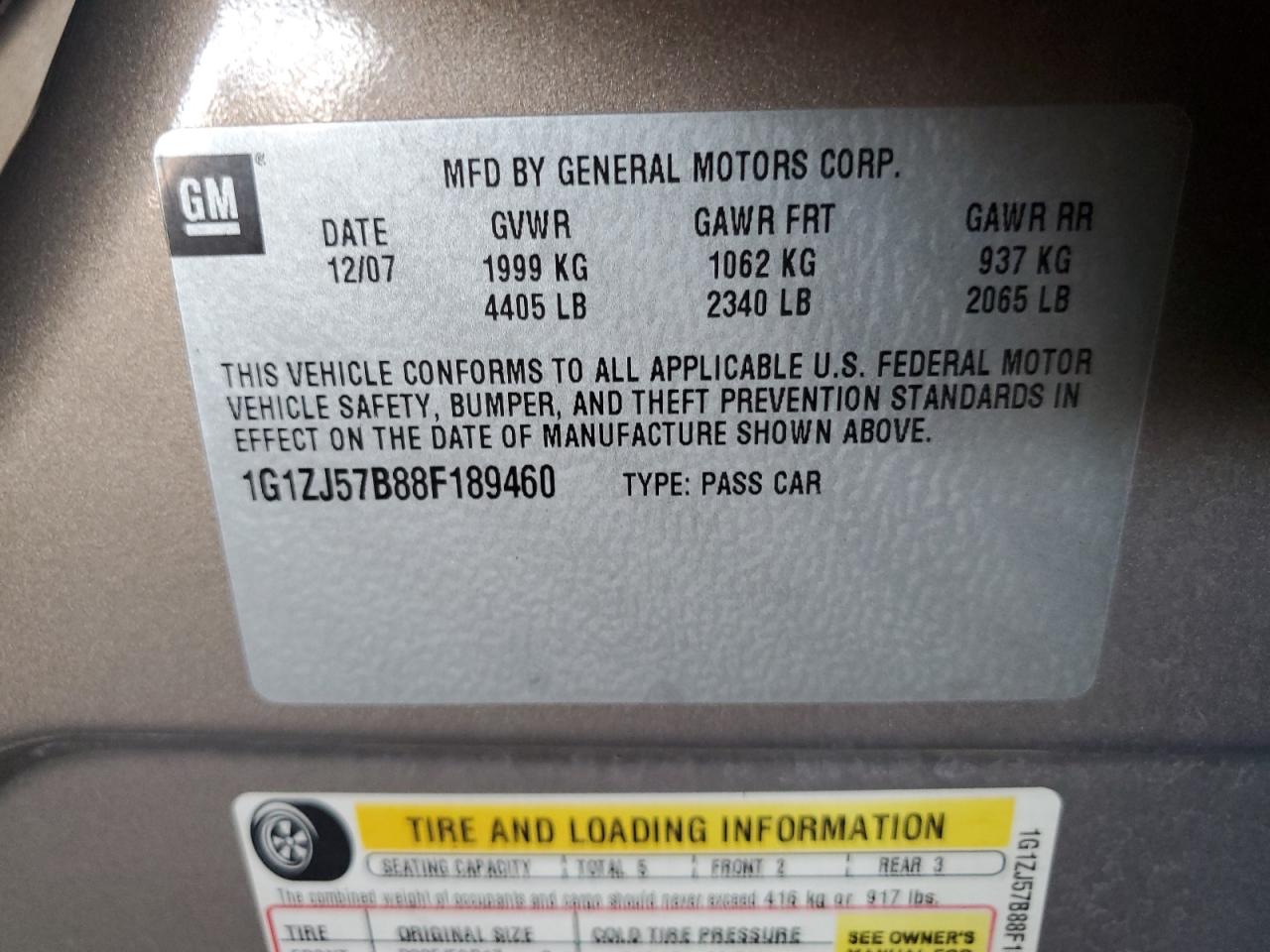 2008 Chevrolet Malibu 2Lt VIN: 1G1ZJ57B88F189460 Lot: 61691695