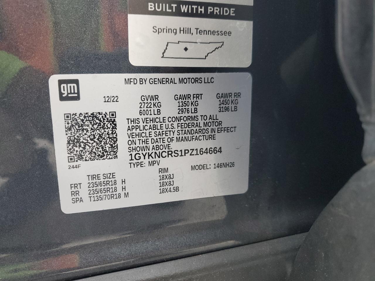 2023 Cadillac Xt5 Premium Luxury VIN: 1GYKNCRS1PZ164664 Lot: 61396935